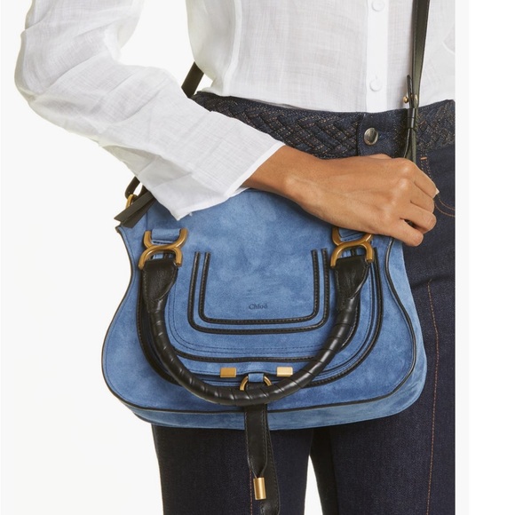 Brand new “CHLOE” Small Marcie Blue Suede Black Trim - Picture 10 of 15